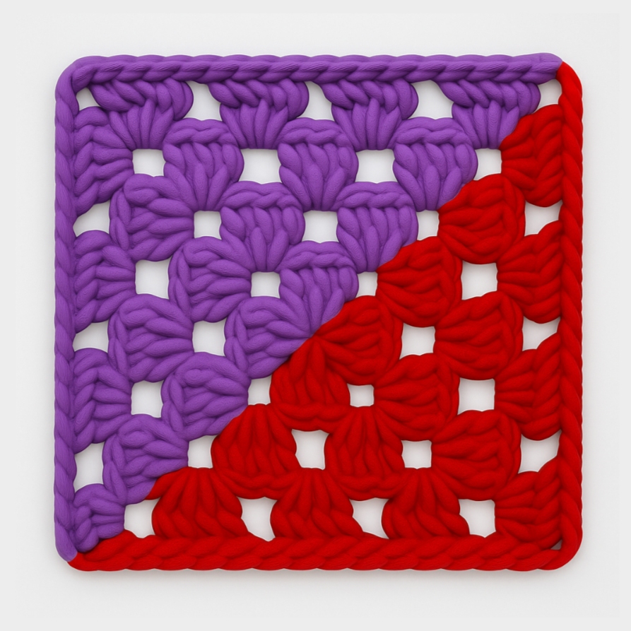 3D-printed wall art resembling a crocheted granny square