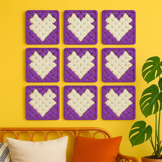 3D-printed wall art resembling a crocheted granny square