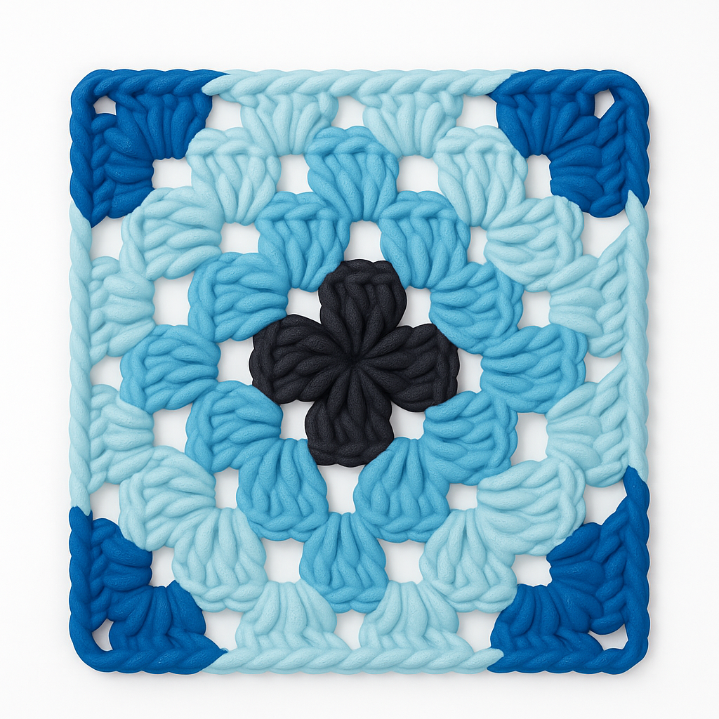 3D-printed wall art resembling a crocheted granny square