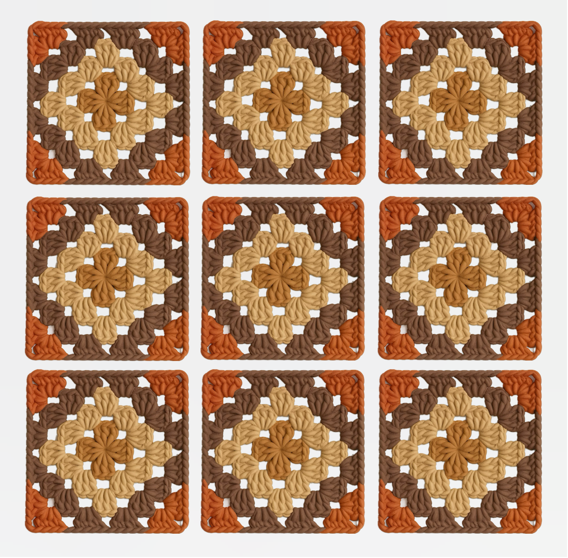3D-printed wall art resembling a crocheted granny square