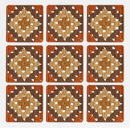 3D-printed wall art resembling a crocheted granny square