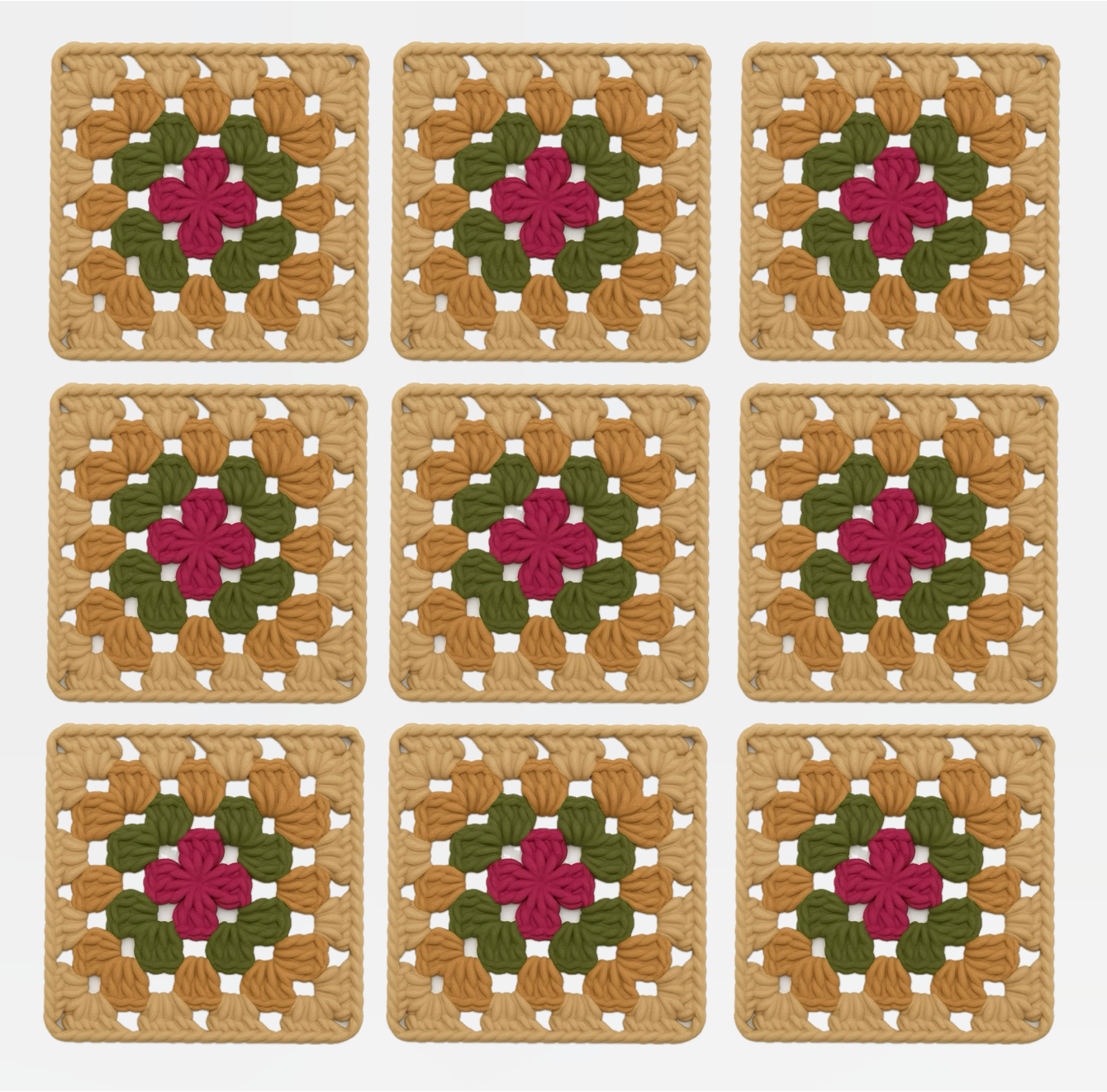 Homestead: 3D-Printed Crochet Granny Squares (Set of 9)
