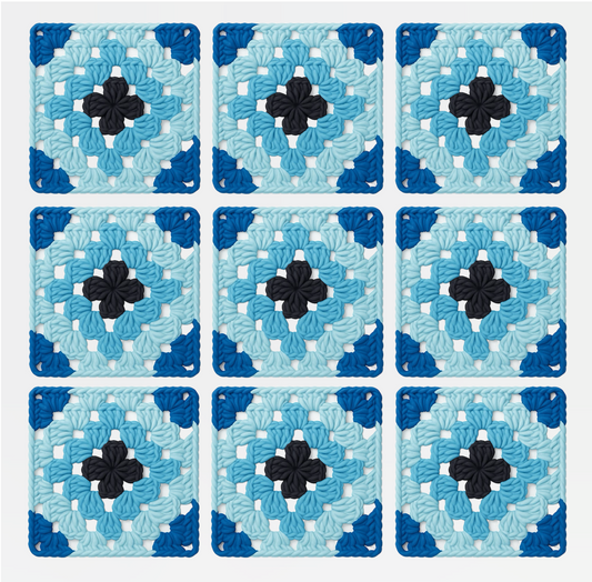 3D-printed wall art resembling a crocheted granny square