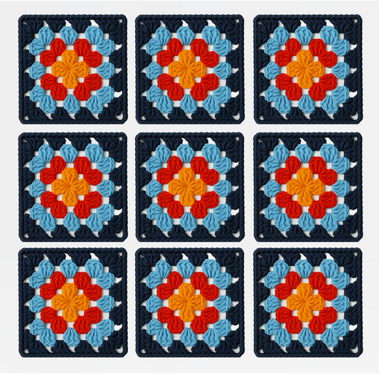 3D-printed wall art resembling a crocheted granny square
