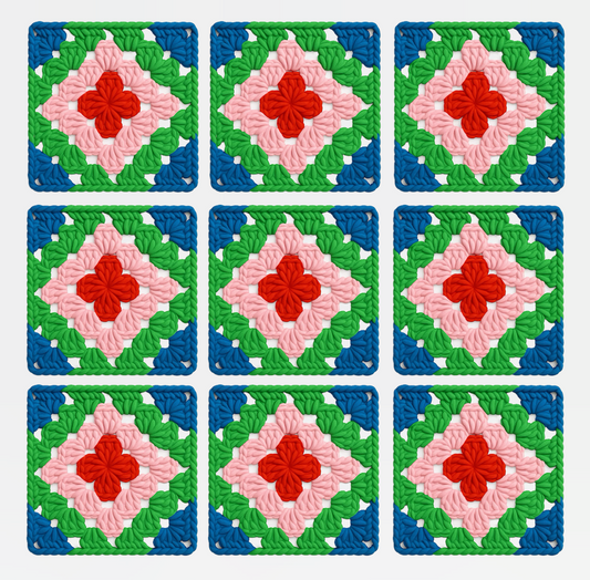 3D-printed wall art resembling a crocheted granny square