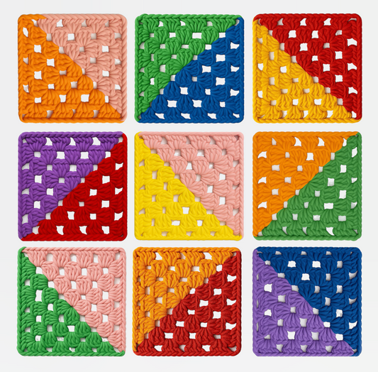 3D-printed wall art resembling a crocheted granny square