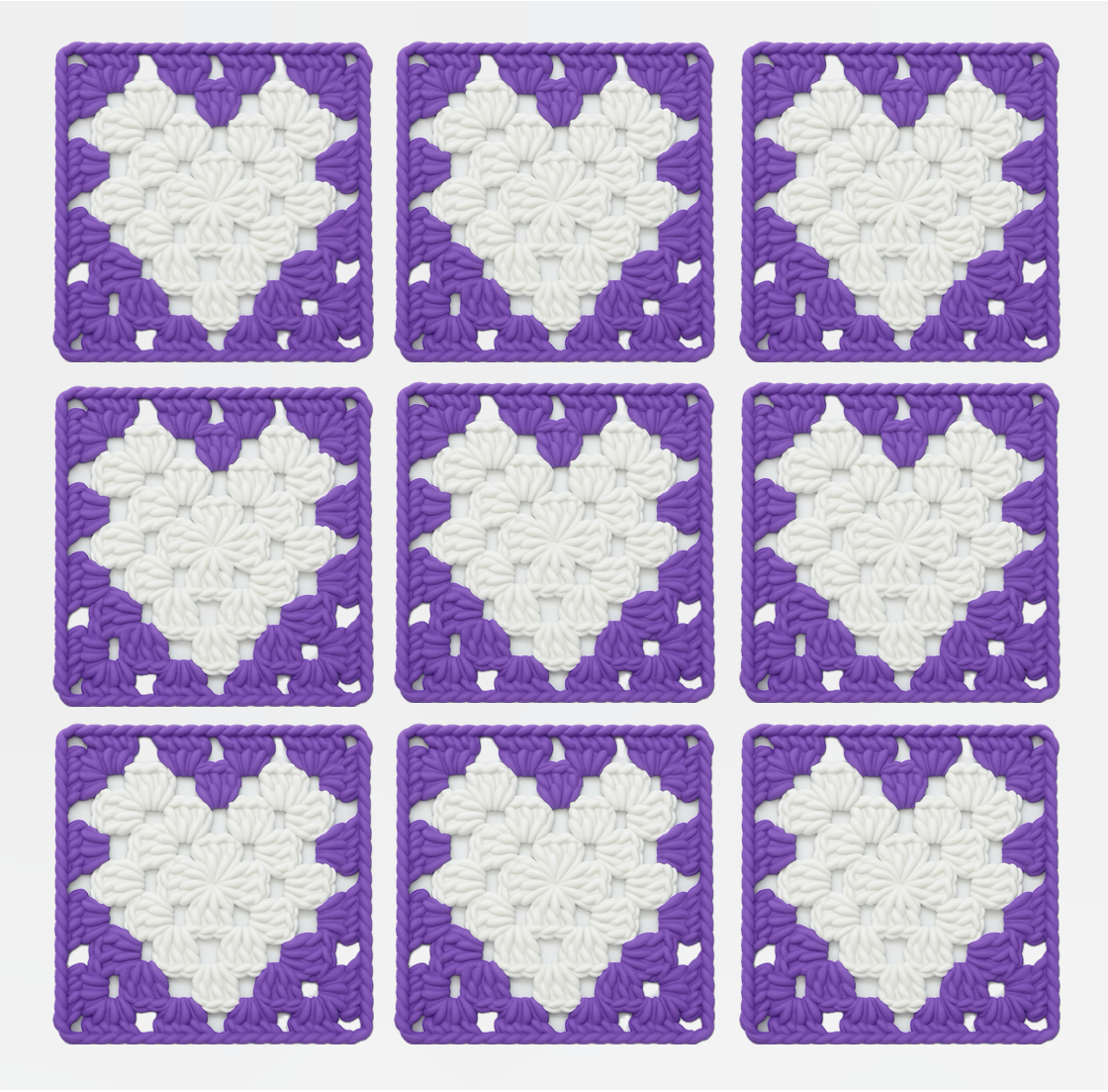 3D-printed wall art resembling a crocheted granny square