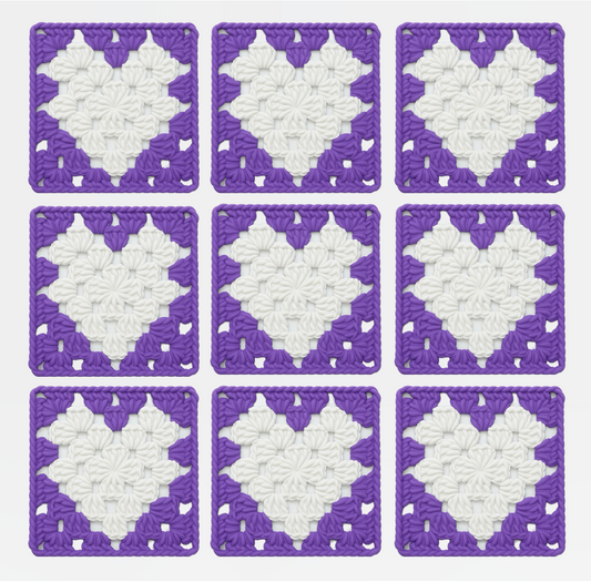 3D-printed wall art resembling a crocheted granny square