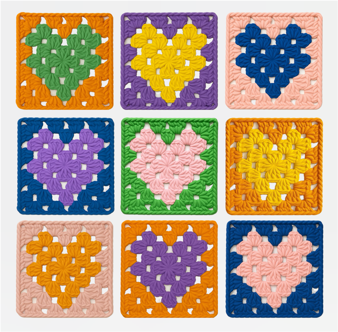 3D-printed wall art resembling a crocheted granny square