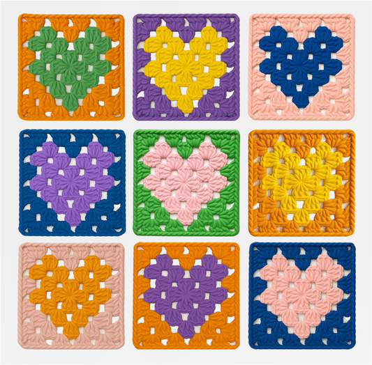 3D-printed wall art resembling a crocheted granny square
