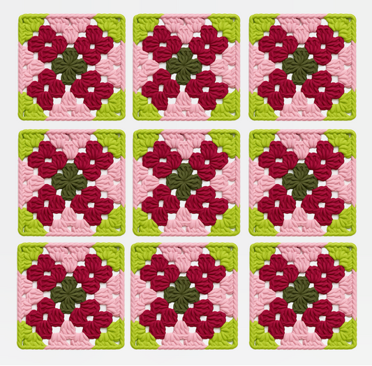 3D-printed wall art resembling a crocheted granny square