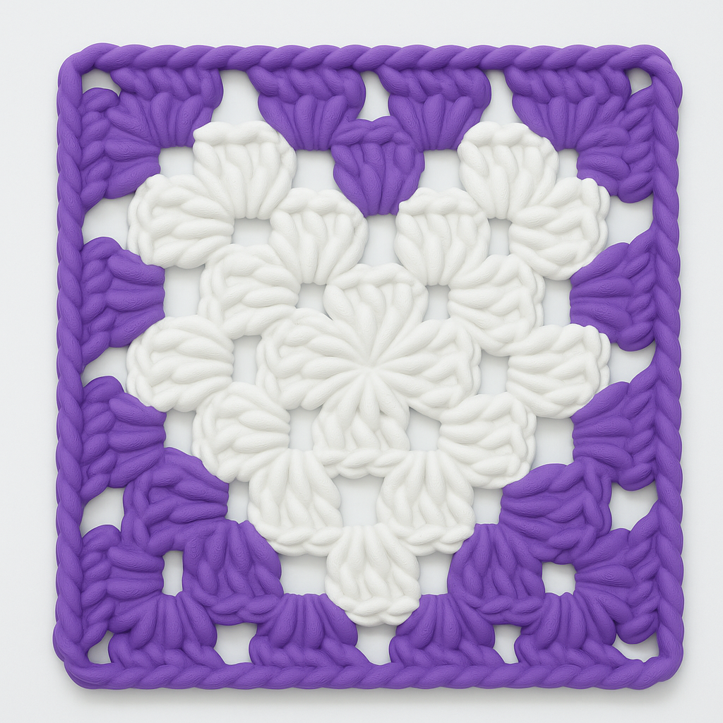 3D-printed wall art resembling a crocheted granny square