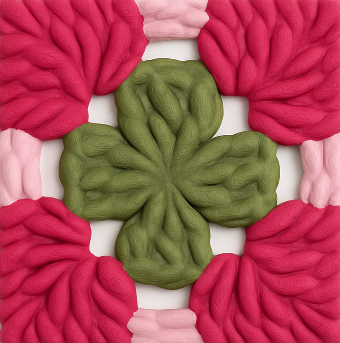 3D-printed wall art resembling a crocheted granny square